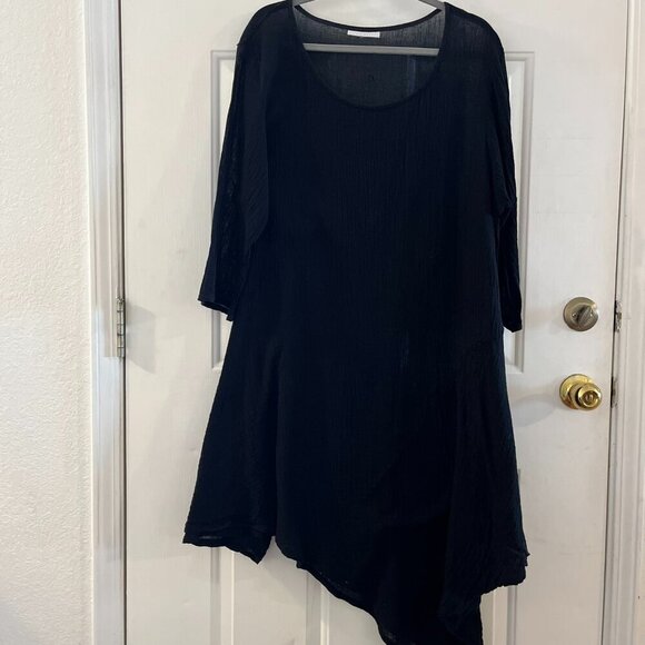 Bryn Walker Black 100% Cotton Light Weight Asymmetrical Dress/Tunic Sz Lr - Picture 1 of 9